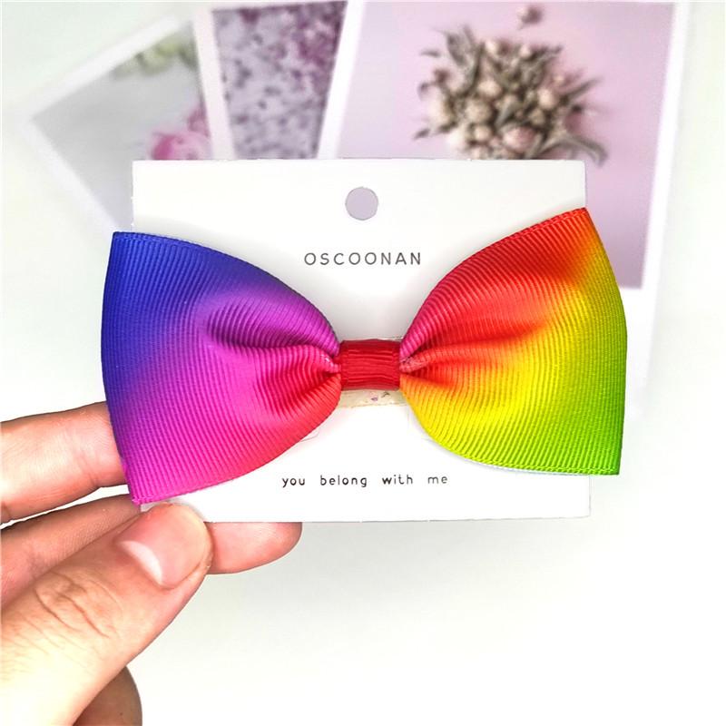Gradient Rainbow Multicolor Bow Hair Tie & Clip for Girls and Babies