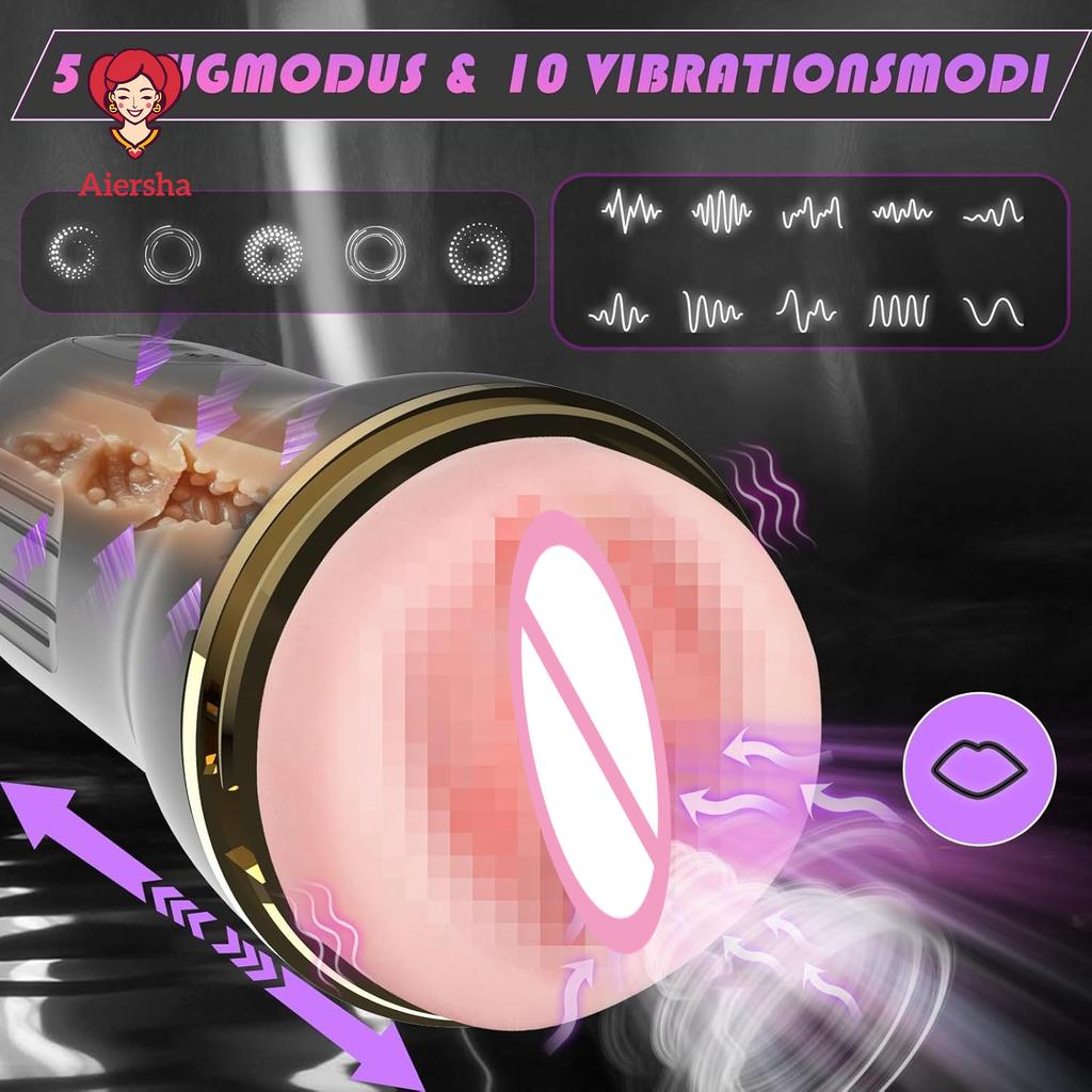 Electric Masturbator Cup Sex Toy for Men 5 Suction Pocket Pussy Masturbators with 3D Realistic Vagina Pussy Male Penis Blowjob