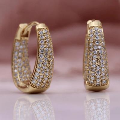 Luxurious Geometric Copper Jewelry Inlaid with Synthetic Zircon Hoop Earrings Versatile Daily Versatile or Elegant Earrings