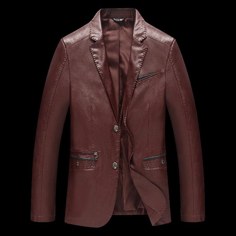 Leather Men's Suit Collar for Middle-aged and Elderly People, Plus Size Leather Suit, Leather Jacket, Business Casual Leather Suit
