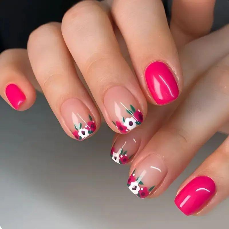 Nail Art 24 Pieces Small Fresh Collection Color Flower Plaid Corrugated Short Wearing Nail Piece