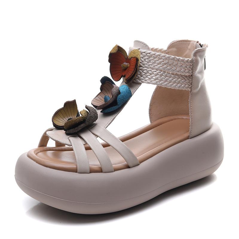 

Высокое качество 5 см Коровья натуральная кожа Балетки Цветок Женские ботинки Полые Туфли-лодочки Летняя платформа Танкетка Мэри Джейн Сандалии 40 бежевый