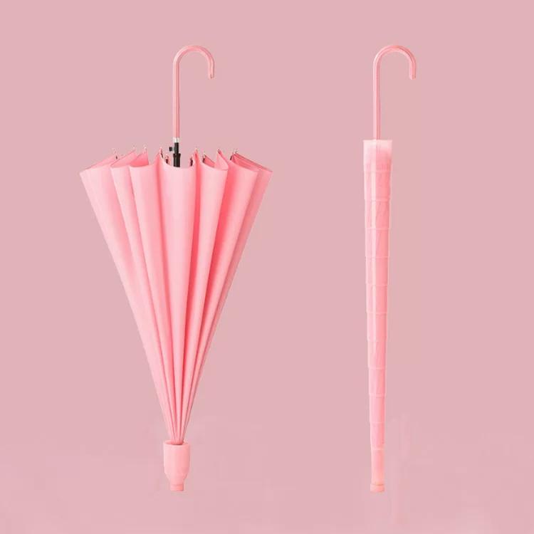16-Rib Umbrella with Japanese-Style Fresh Design, Leather Handle, Curved Hook, Straight Pole, Large Double-Person Umbrella for Sun and Rain, Gift or