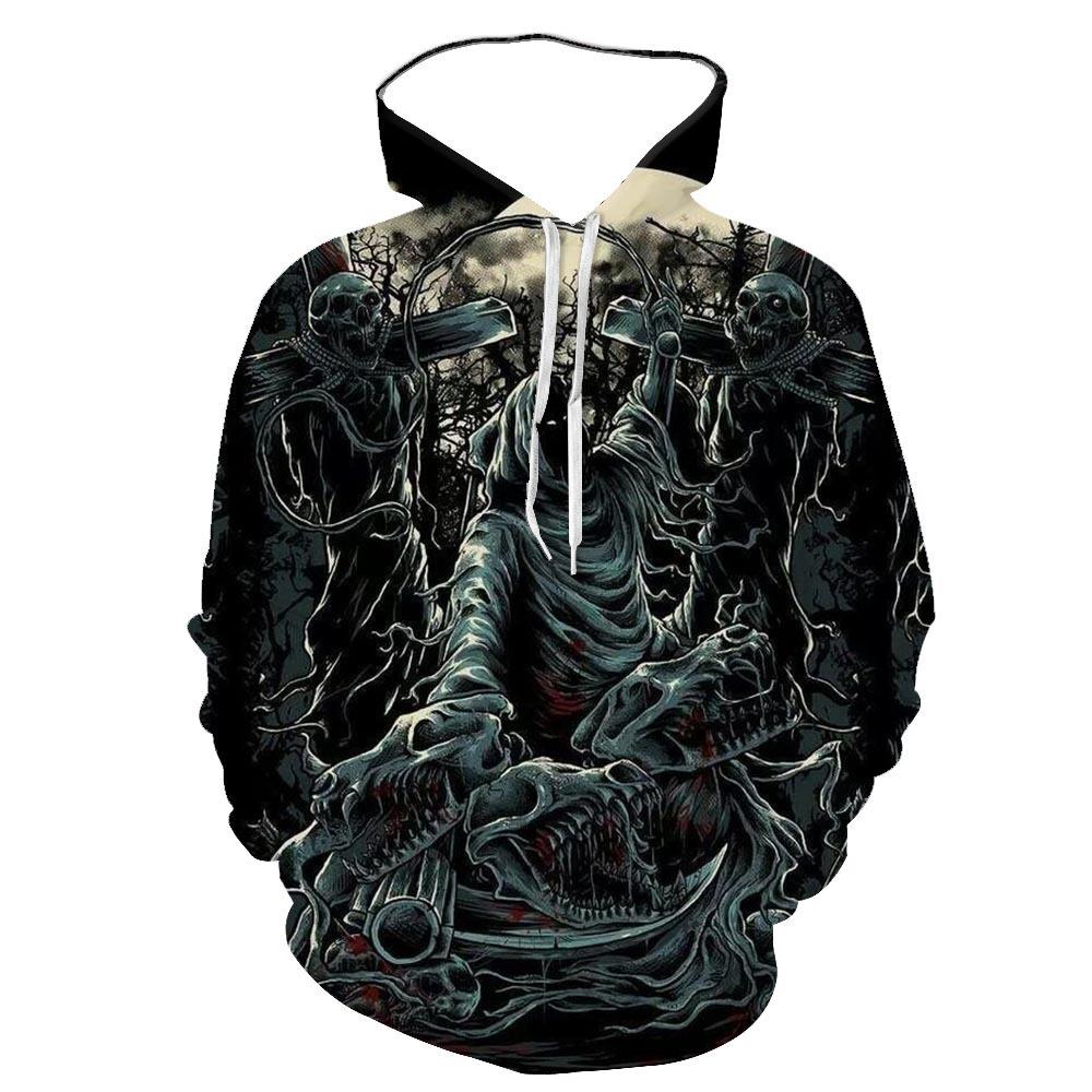 Autumn 3D Skull Printed Hoodies Fashionable Casual Sports Long Sleeved Men's Hooded Sweatshirts