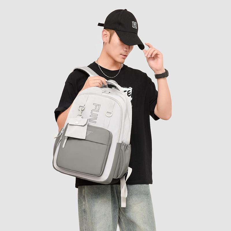 College Style Backpack Men's Large Capacity Backpack Junior Senior High School Student Contrast Color Campus Schoolbag