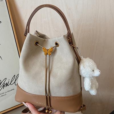 Bucket Bag One Shoulder Messenger Bag Women's Autumn New Niche Women's Bag Drawstring Dual-purpose Small Backpack
