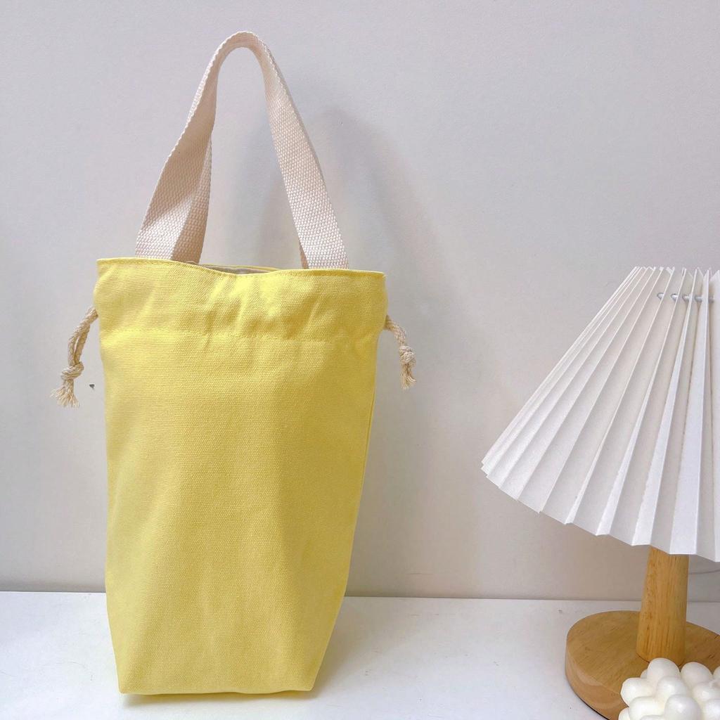 Solid Color Canvas Water Cup Tote Bag Portable  Cup Bag