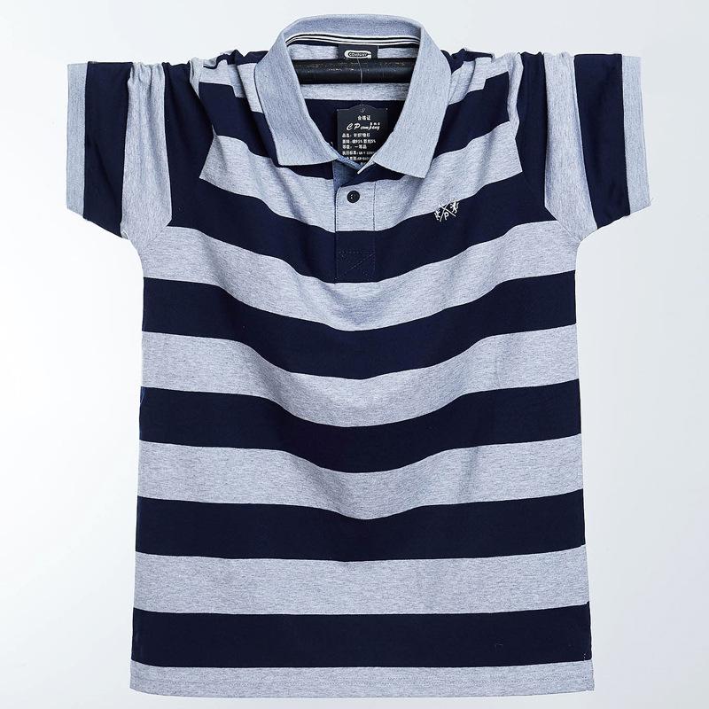 Men's 2025 Summer Striped Polo T-Shirt - Short Sleeve, Lapel, Loose Fit, Plus Size, Cotton
