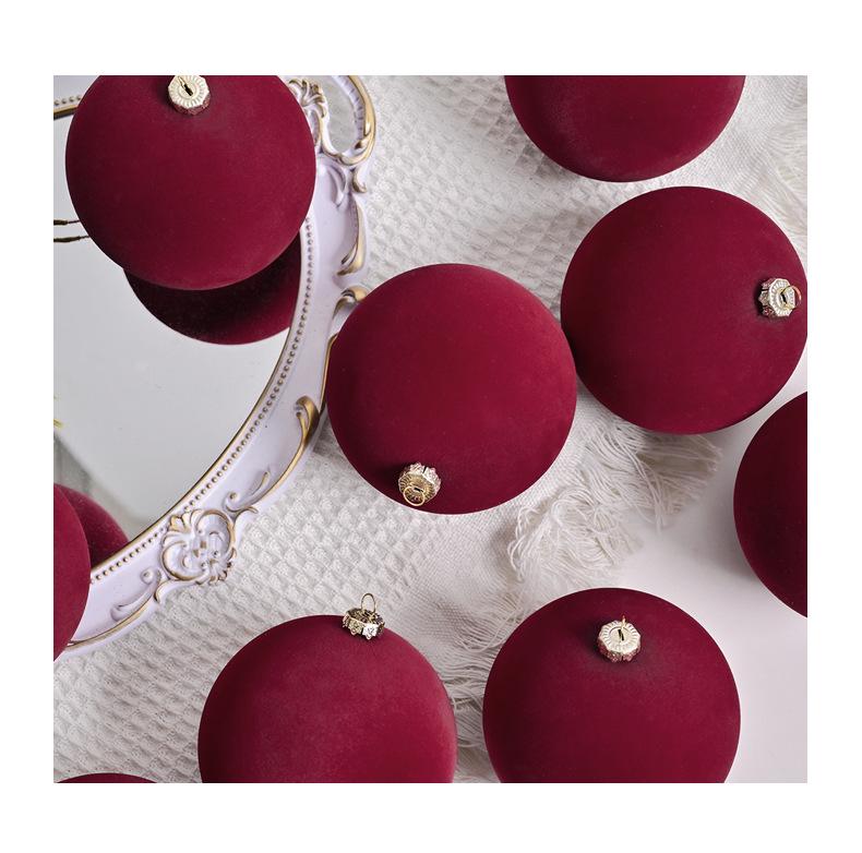 Conjunto de Enfeites de Bola de Natal Veludo Escuro Flocado Premium
