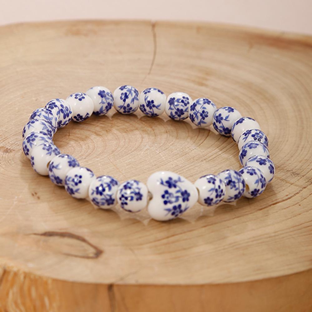 Blue and White Porcelain Ceramic Flower Pattern Bracelet - Elegant Unisex Love Accessory