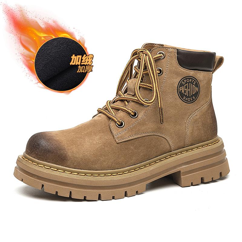 Martin Boots Men's Rhubarb Boots Autumn and Winter Pigskin Tooling Snow Boots Velvet Couple Boots 2345-A