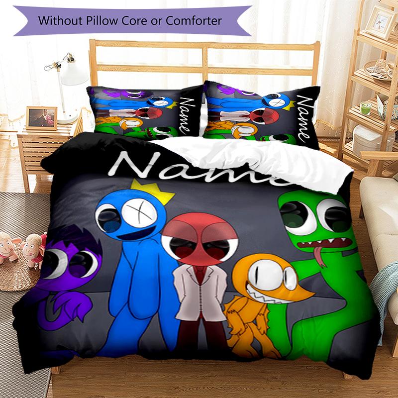 3pcs Custom Name Rainbow Friends Bedding Set Duvet Cover Closure Includes 1 Duvet Cover & 2 Pillowcases for All Seasons Bedroom Decor