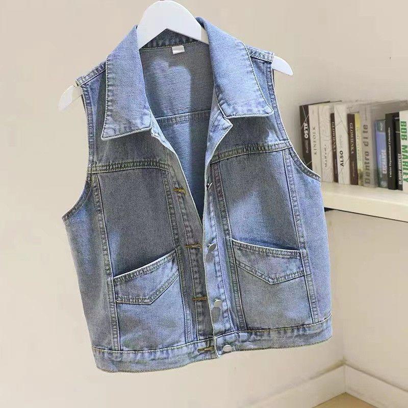 Women s Petite Denim Vest - Versatile Sleeveless Outerwear for Spring 2026 Arrival S 100 kg and below