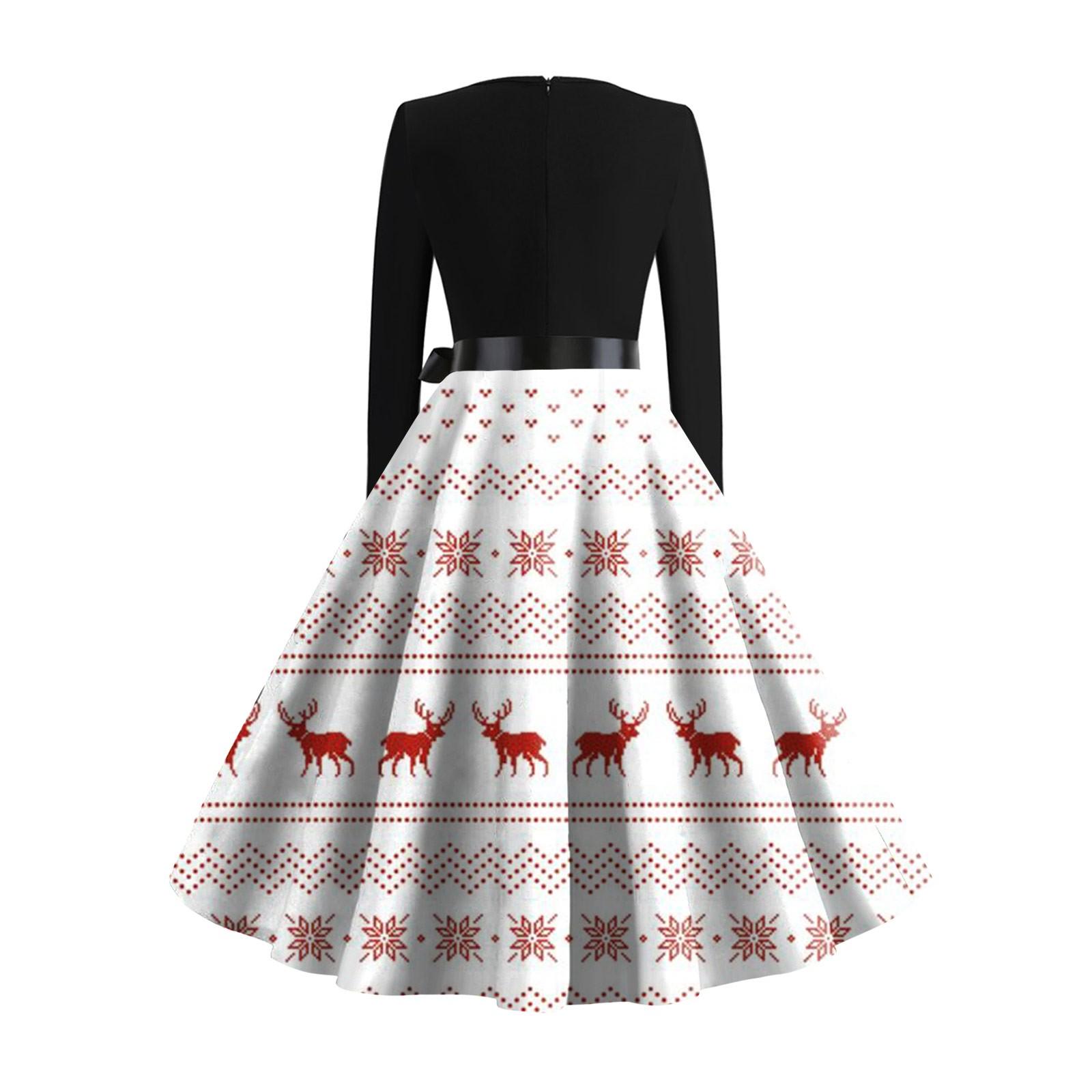 Женское повседневное модное рождественское платье с длинным рукавом в винтажном стиле — фото 4