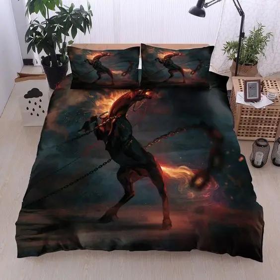Ice And Fire Riding Horse Duvet Cover Set King SizeFlame Horsing Bedding SetWestern Cowboy Exotic Farmhouse Comforter Cover