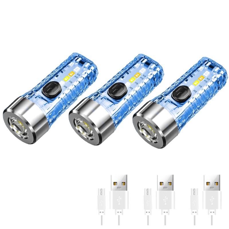 Mini Multi-function Built-in Battery Keychain Flashlight Outdoor Home Night Red Blue Light Flash Charging Strong Light Lantern