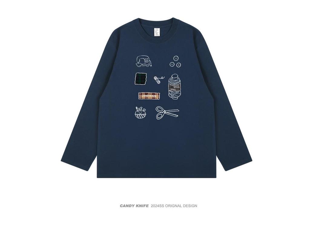 Unisex Korean Style Long Sleeve Cotton T-Shirt with Original Funny Print for Autumn/Winter
