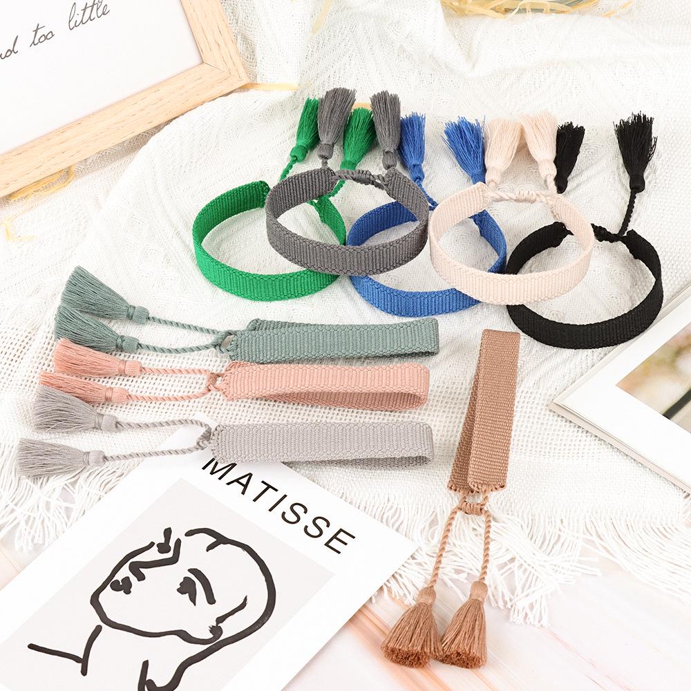 European & American Style Woven Bracelet - Solid Color, 1.3cm, Handmade Tassel, Fashionable Polyester Hand Rope for Women