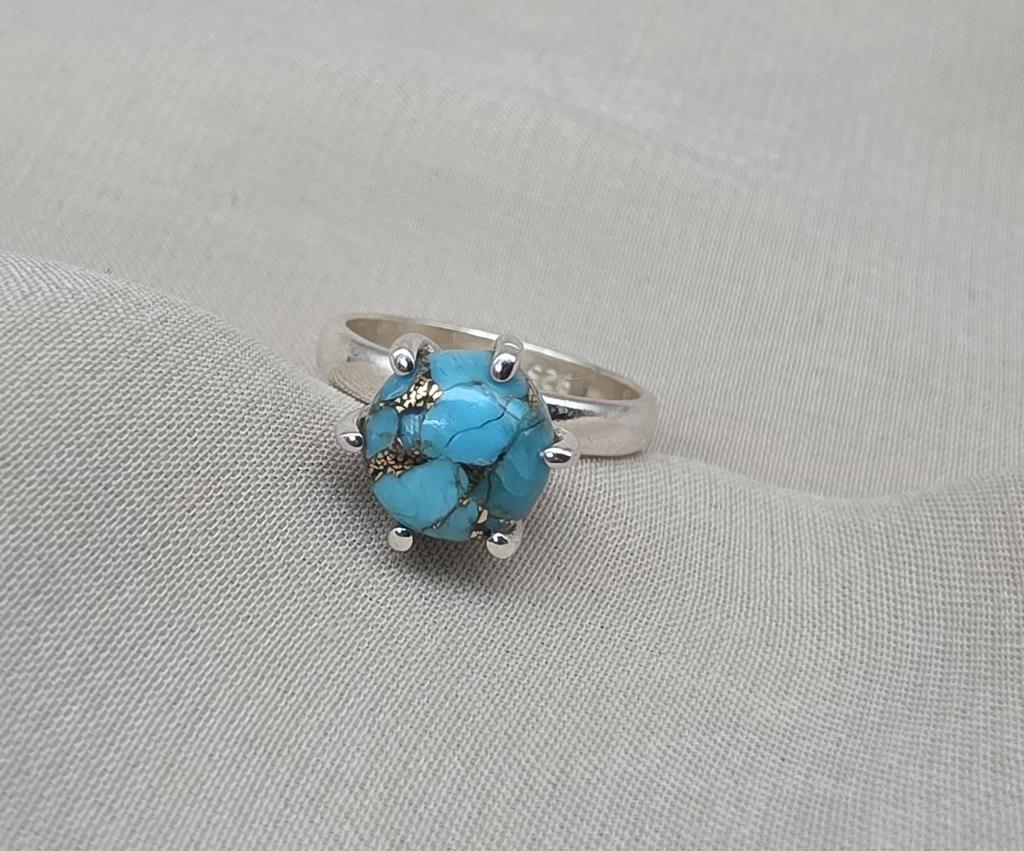 Blue Copper Turquoise Ring: 925 Sterling Silver Ring, Handmade Boho Jewelry