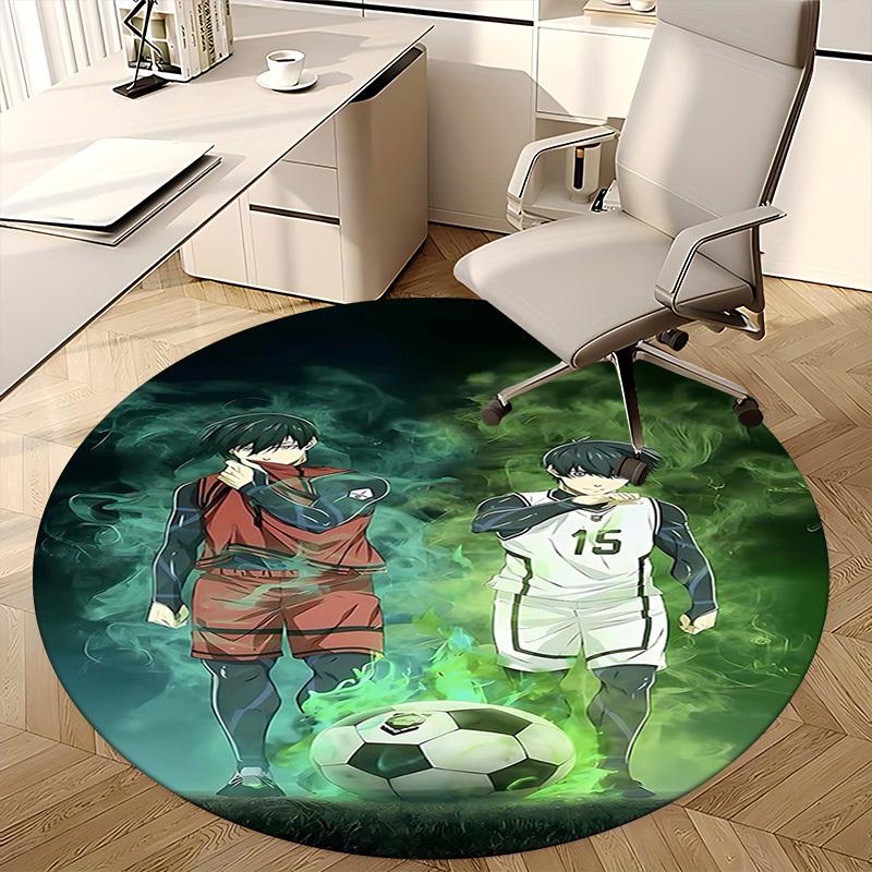 1pc Anime Soccer Player Design Round Carpet - Office Chair Mat, Non-Slip Rug for Home Decor, Seasonal Gift, Suitable for Office, Living Room