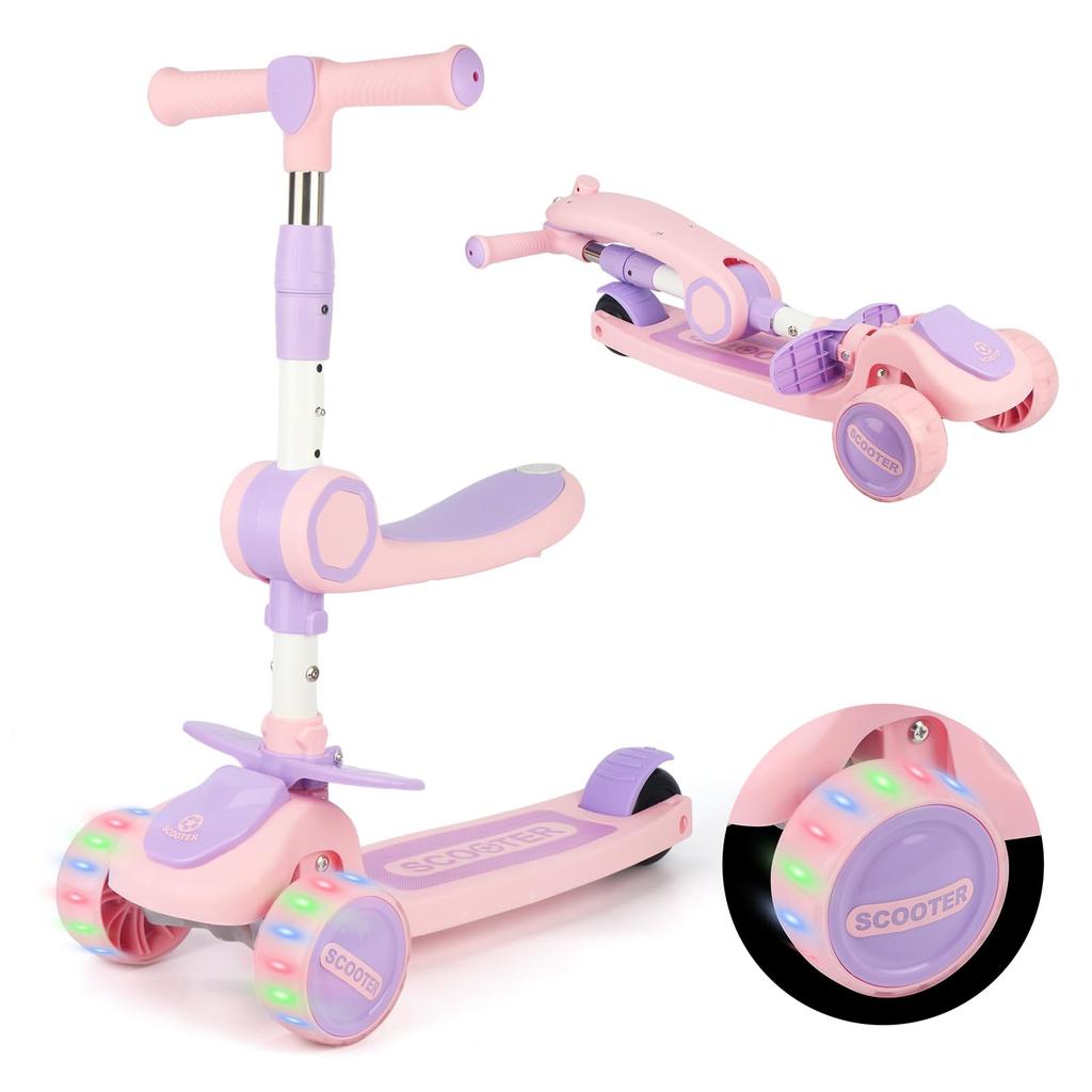 LittleSo Kick Scooter for Kids Ages 4 Height Adjustments Seat Illuminated LED Foldable 100kg Weight Suitable for Outdoor Perfect Gift for Boys and