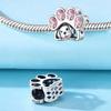 Brand New Copper Metal Cute Animals Charm Bead Component Love Pet Cat Claw Bead Components Heart Pink Zircon Hollow-carved Do It Yourself Authentic