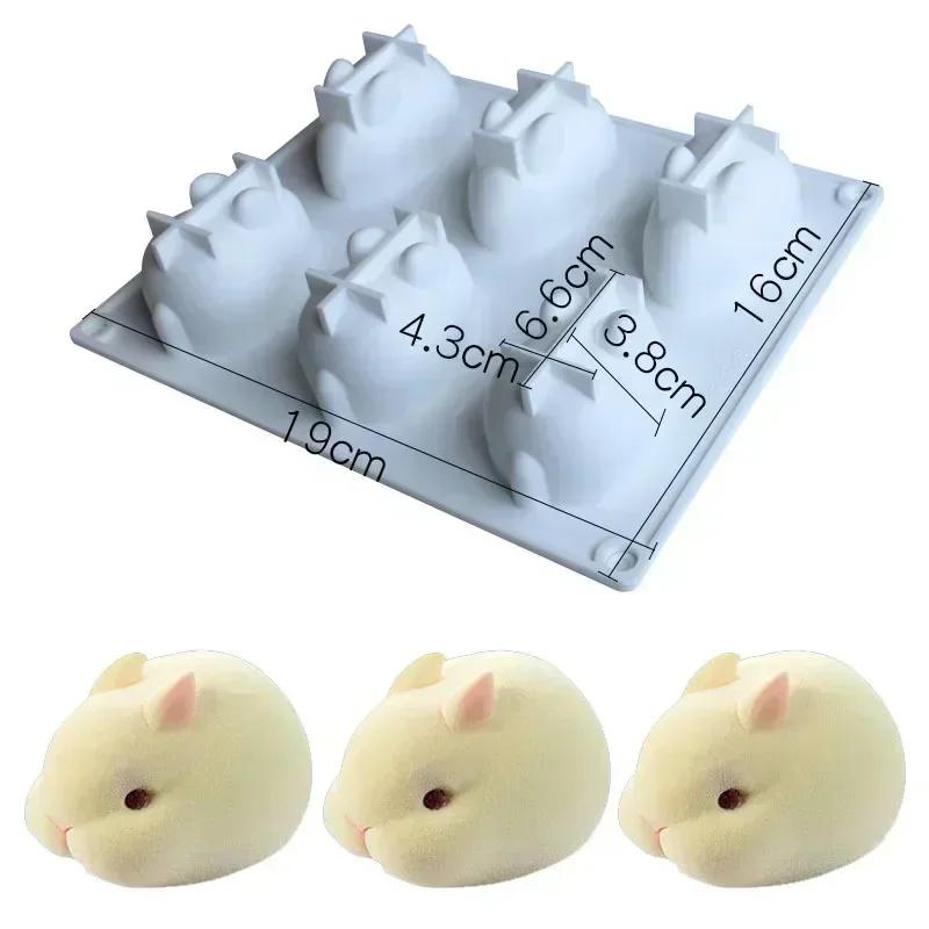 Handmade Creative 6-Grid Cartoon White Rabbit Silicone Mold Creative DIY Pudding Chocolate Candy Molds Baking Tool Candle Mould