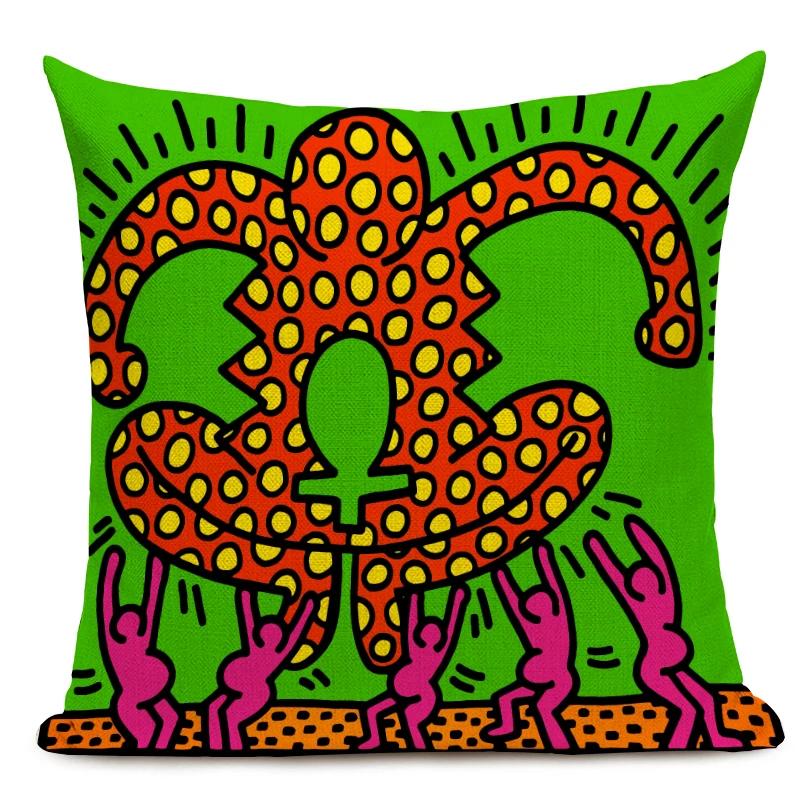 

Чехол для подушки с фигурами в стиле поп-арта и граффити, цветная декоративная наволочка с абстрактным рисунком, квадратная льняная наволочка для подушки 450mm*450mm