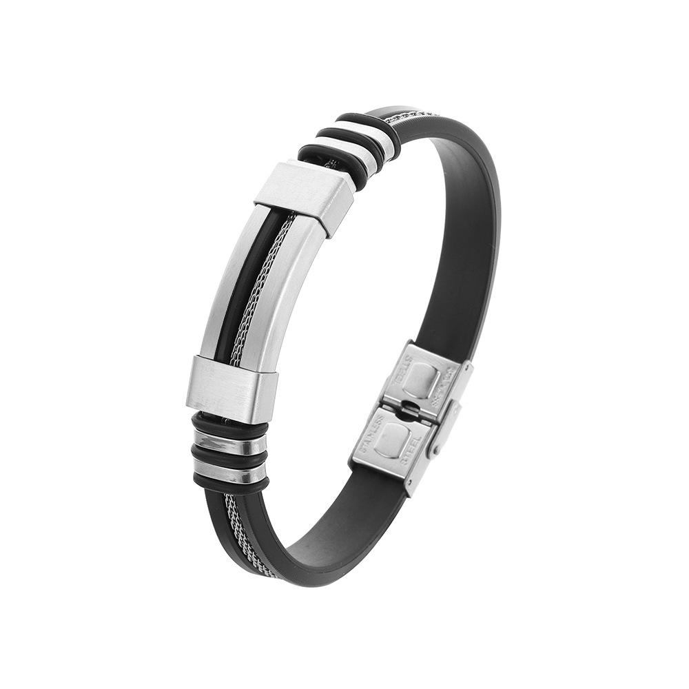 Bracelet en Acier Inoxydable Silicone Cuir Pour Hommes Chaîne à Main Sport Zircon Accessoires Cadeau Homme
