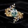 Copper Inlaid Colored Zircon Ring Creative Design Leaf Ring European and American Wedding Accessories