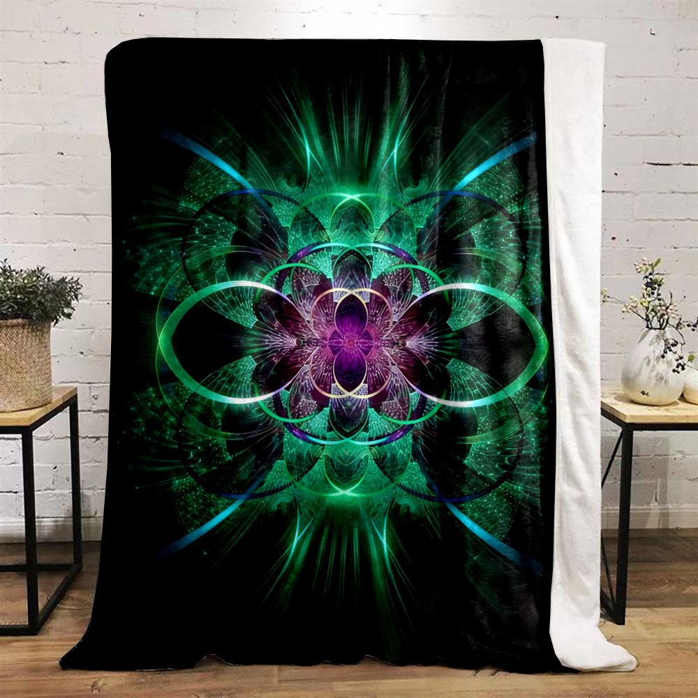 Glow-effect mandala with abstract patterns. Flannel blanket for bedroom, living room, sofa, and nap sofas.