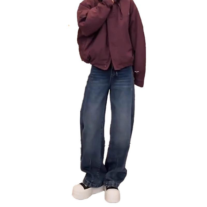 Women's Fleece-Lined Retro Wide-Leg Jeans: New Autumn/Winter Styles for Curvy and Plus-Size Figures, Hip-Covering Design.