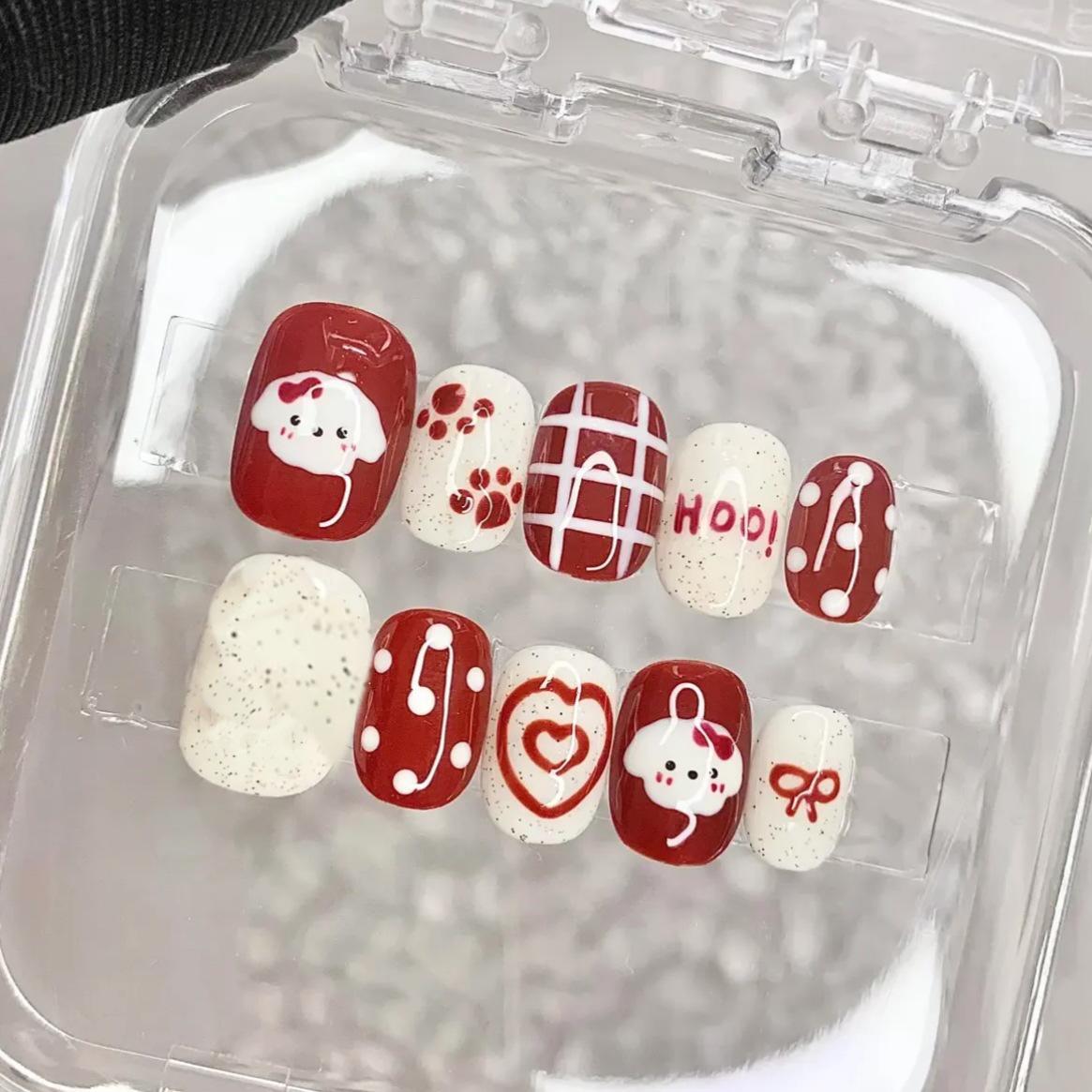 

Shy Puppy Bowknot Heart Detachable Nail Art – Cute New Year Design for Students
