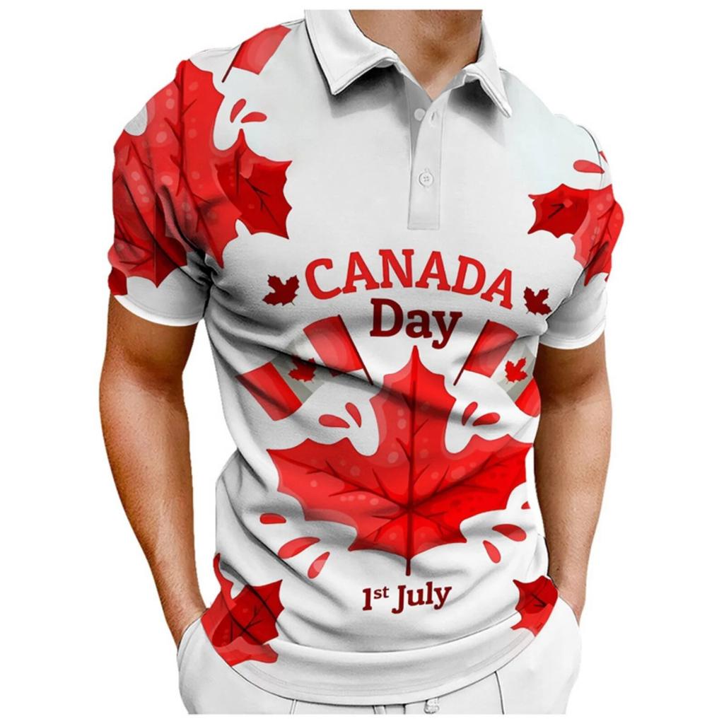 Fashion Maple Leaves Canada Flag Men's Polo T-Shirts Summer Casual Sport Short Sleeve 3D Printed Streetwear