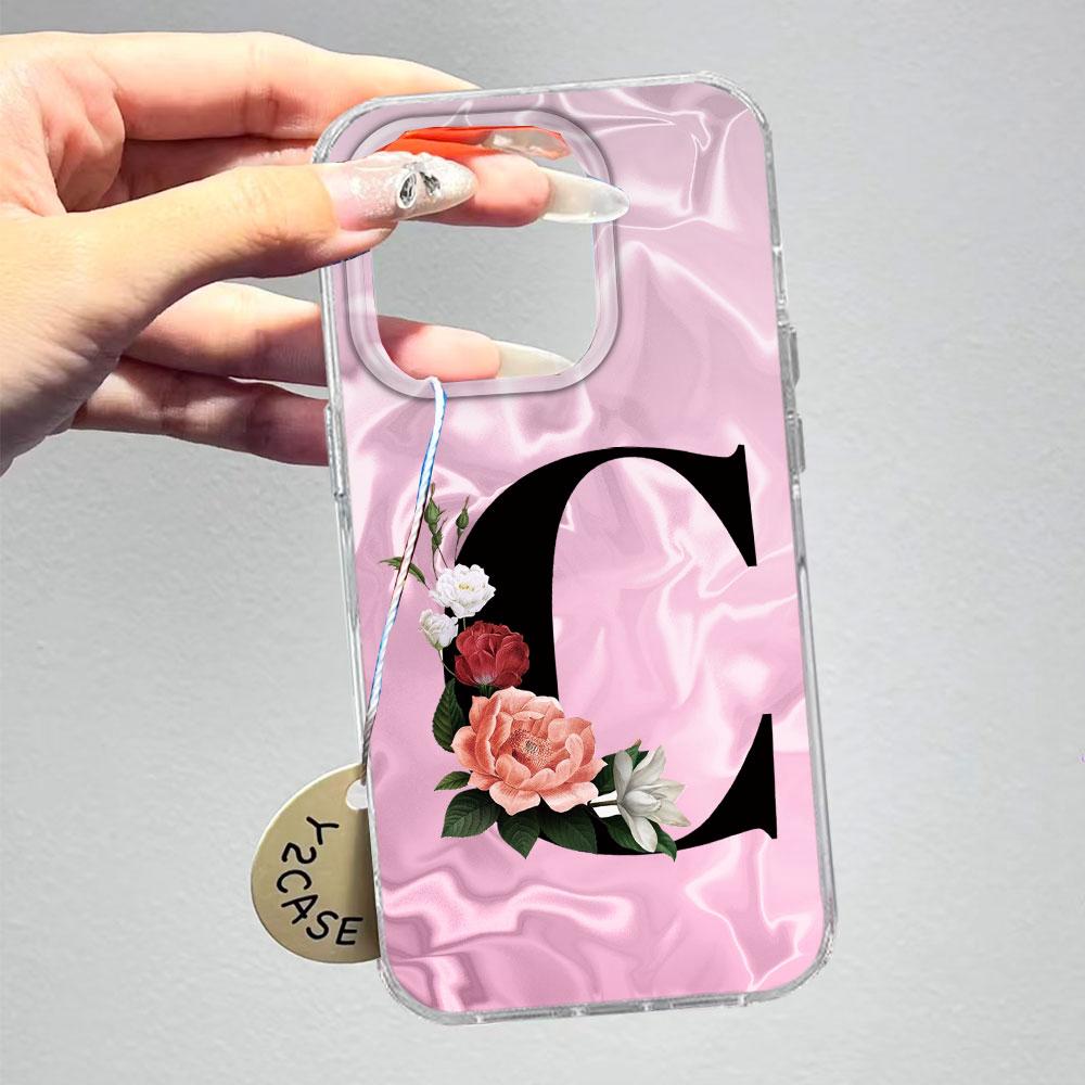 A-Z Black Letter Peony Flower Shockproof Phone Case For Samsung Galaxy A07 A17 A06 A16 A26 A36 A56 A12 A22 Shell Couple Cover