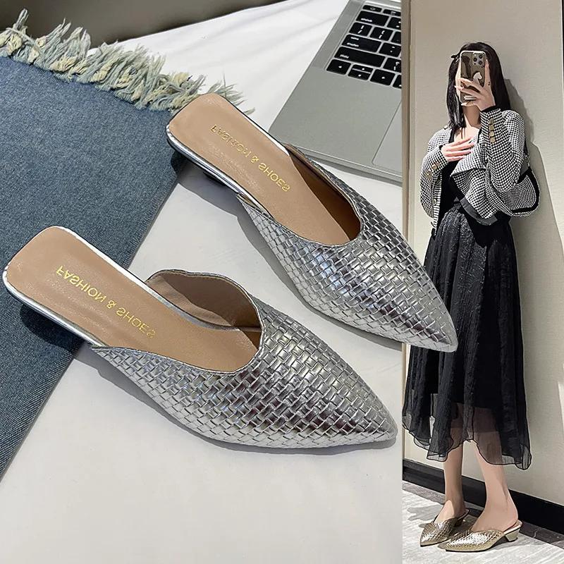 Hot Selling 2025 Women's Fashion Baotou Slippers Spring New Pointed Head Shallow Mouth Soft  Waterproof Non-slip Thick Heel Shoe