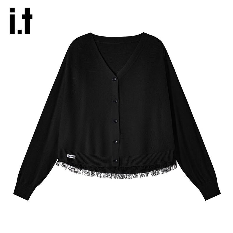 Izzue Women's V-Neck Fringe Knit Sweater