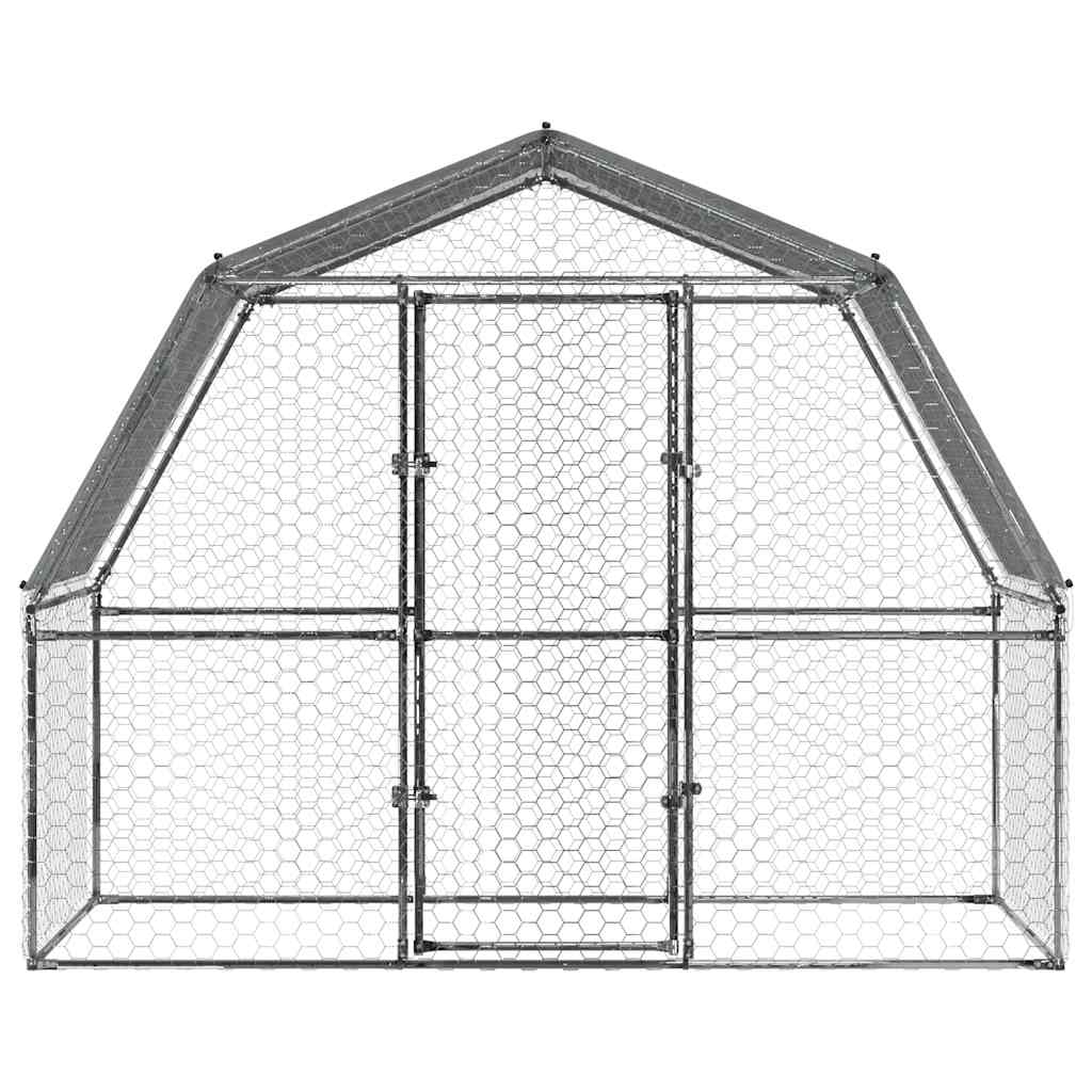 Chicken Coop with Roof and Door Silver Galvanized Steel