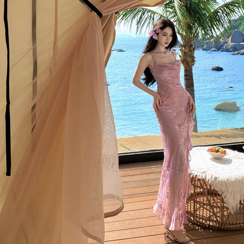 French Suspender Dress, Celebrity Temperament, High-end Feeling, New Pink Long Dress, Birthday Party Evening Dress