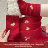 Red Socks for Women, Pure Cotton New Year Wedding Socks, Autumn and Winter Embroidered, Bright Red Cotton