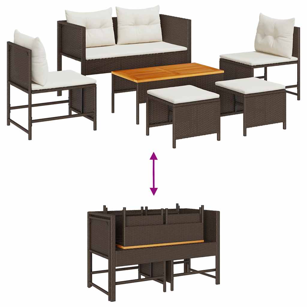 Garden Sofa Set with Cushions 6 pcs Brown and Cream Poly Rattan