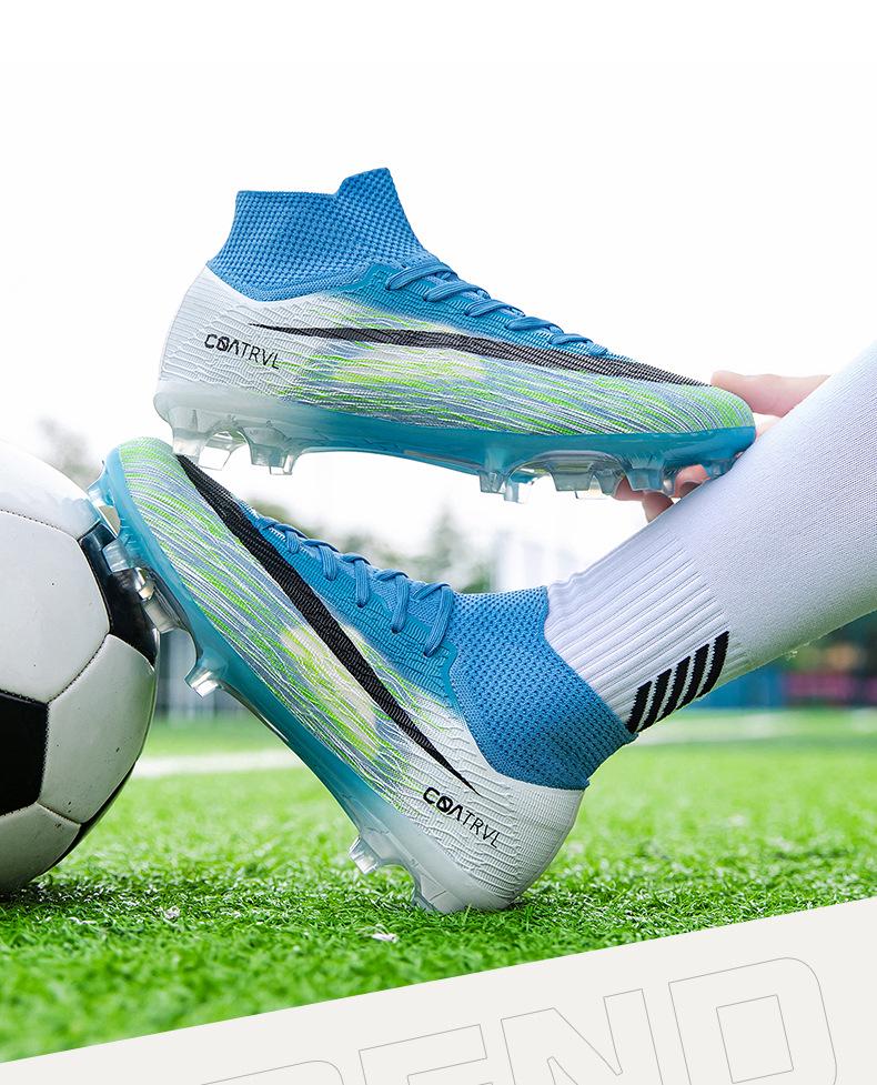 Youth High-Top AG Football Boots with Long Studs, Non-Slip Outdoor Grass Training Shoes