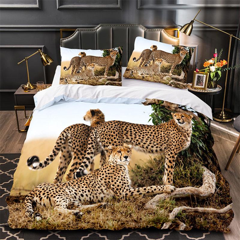 Tiger Leopard Lion Duvet Cover Set Africa Wild Animals Bedding Set 3D Red Rose Flowers Quilt Cover Twin King Queen Bedroom Decor