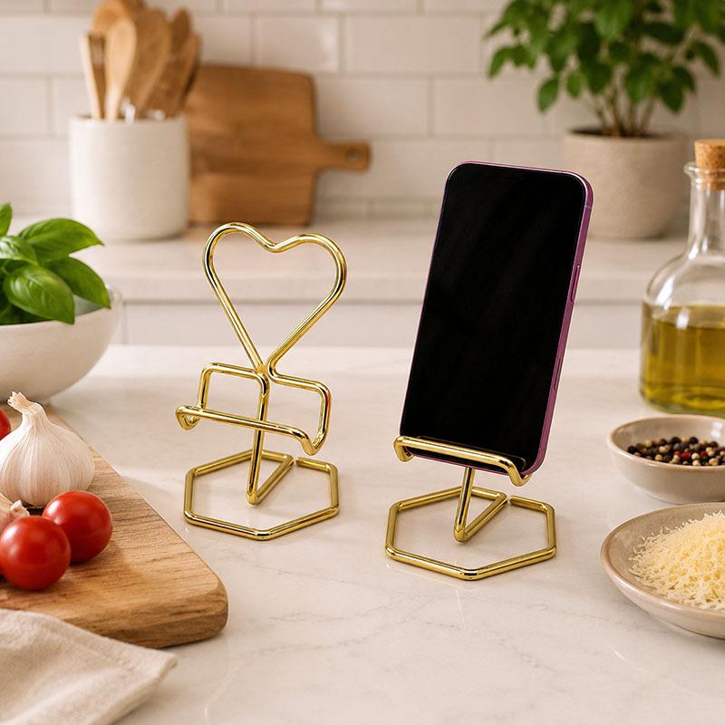 Support de téléphone en métal en forme de cœur Mode Support pour téléphone portable de bureau Support paresseux Organisateur Pour bureau Chambre à coucher Regarder des vidéos Décor