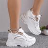 Versatile Comfy Mid-Top Solid Color Mesh Sneakers - Lace Up, Round Toe, Heightening Thick Rubber Sole, Breathable Fabric Upper
