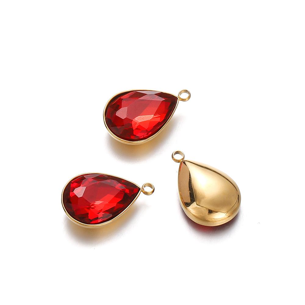 5Pcs Stainless Steel Crystal Glass Charms Pendants Water Drop Shape Charms for DIY Necklace Beads Jewelry Making Accessories