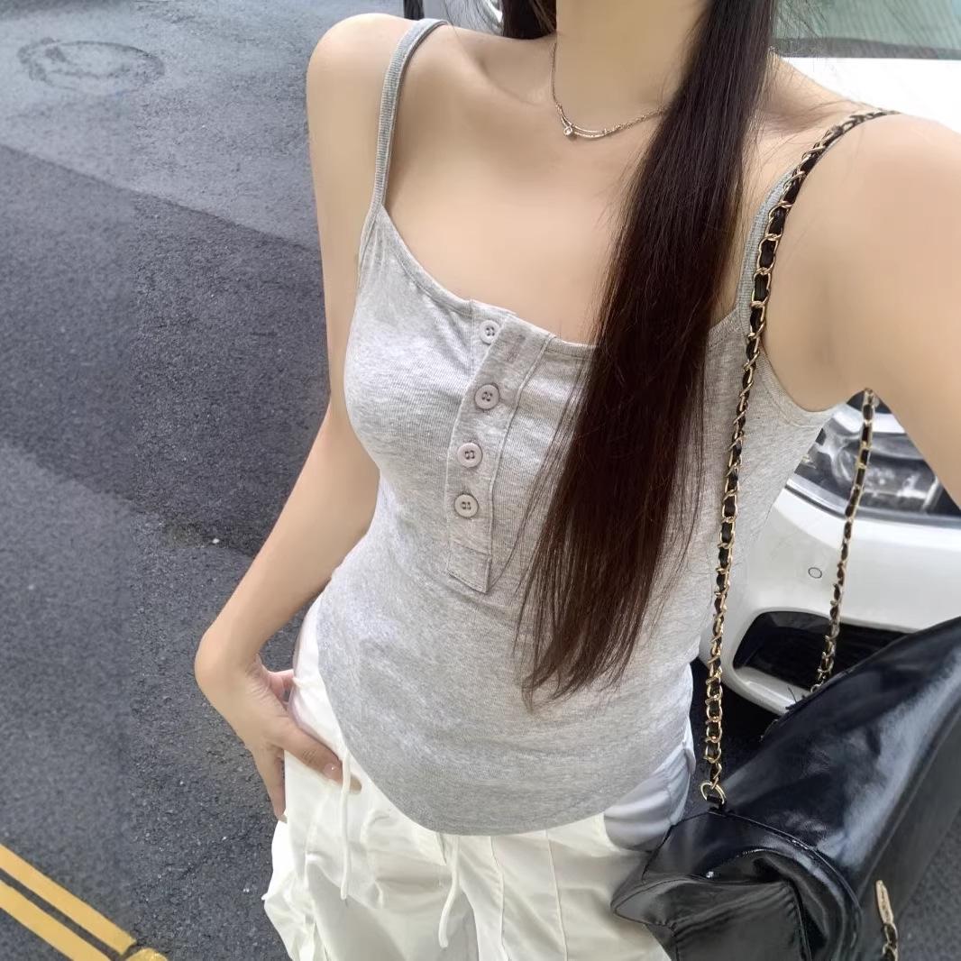 Plus Size Pure Desire Camisole: Women s Summer 2026 Korean Style Trendy Curved Hem Top. L серый