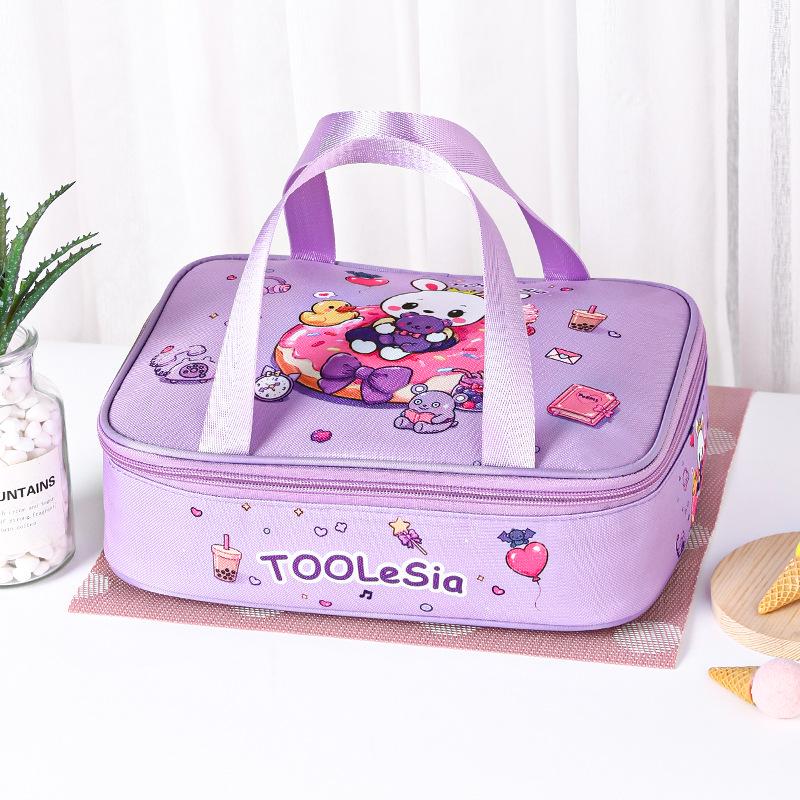 Insulated Cartoon Bento Lunch Bag for Kids - Waterproof, Large, and Portable