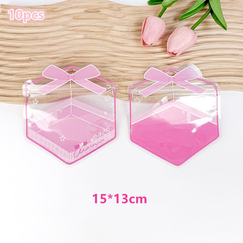 

10Pcs Heart Shape Bow Ziplock Packaging Bag Diy Portable Wedding Birthday Snack Sugar Candy Cookies Kids Gift Storage Pouches Gift розовый