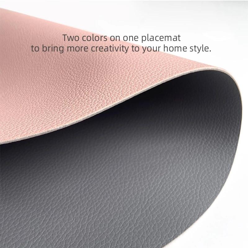 1/2/6PCS Placemat Nordic Elliptical Double-sided Tableware Pad Placemat PU Leather Table Mat Heat Insulation Disc Placemat Pink